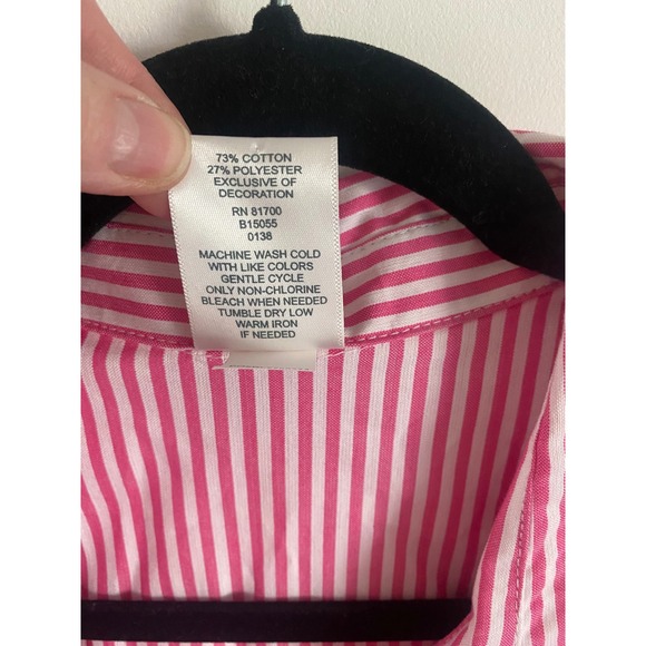 Dark Pink Striped Button Up Shirt with Embroidered Flowers Size XL - Picture 4 of 7